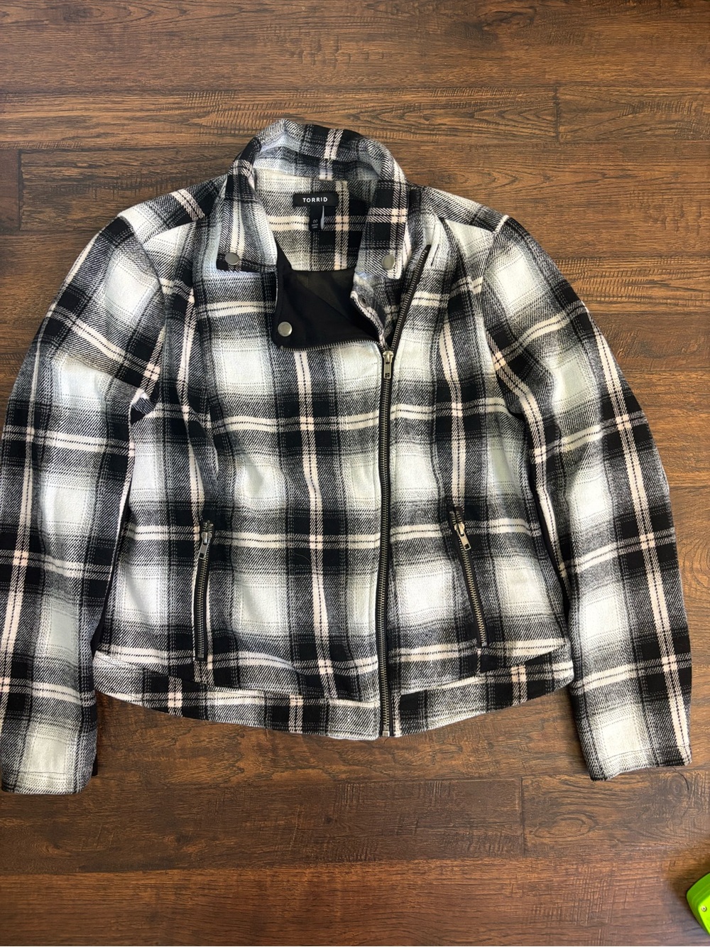 Torrid Black & White Plaid Flannel Moto Jacket
